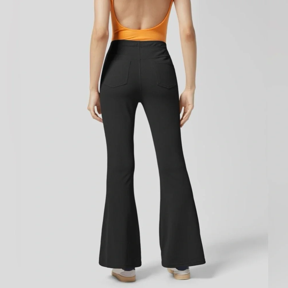 Halara Black Ribbed Mid Rise Multiple Pockets Solid Casual‎ Flare Pants | NEW!!
